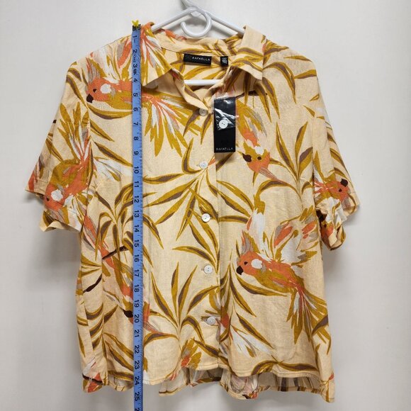 Rafaella Womens shirt Tropical Print Button-Down linen Short Sleeve Size L - Picture 6 of 8